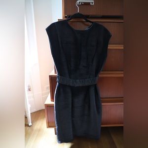 Ports 1961 Black shimmer shift dress with lambskin belted waist, leather detail